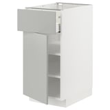 Modern light grey kitchen cabinet from METOD; sleek, rectangular, minimalist design with one open shelf.
