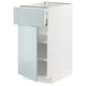 Ikea METOD high-gloss gray-blue kitchen cabinet with drawer, modern design.