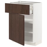 Modern kitchen unit: METOD in white and dark brown wood, featuring a drawer and shelves, sleek design.