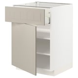METOD kitchen cabinet in beige with adjustable shelves and a smooth-running drawer, featuring a rectangular shape and classic design.