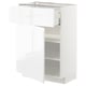 White METOD kitchen cabinet with pull-out drawer and adjustable shelves.
