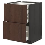 Dark brown kitchen cabinet with wooden drawers.