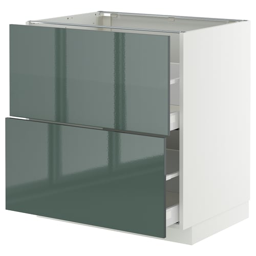 METOD kitchen unit. High-gloss grey-green. Three drawers, rectangular shape.