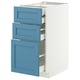 Blue & white METOD cabinet with 3 blue drawers, modern design.