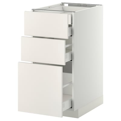 White METOD ikea kitchen cabinet with 3 drawers, sleek and modern.