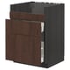 Modern dark wood kitchen cabinet with drawers, sleek & organized design.