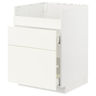 White ikea METOD kitchen cabinet with two drawers and a shelf.