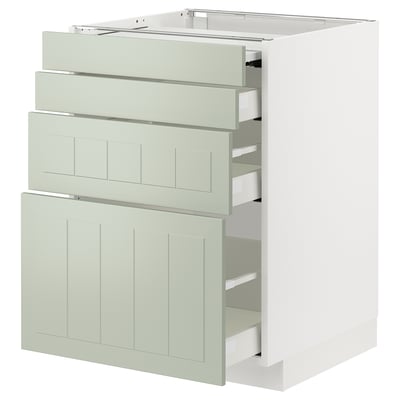 METOD kitchen unit in green with multiple drawers and pull-out work surface, sleek and modern design.