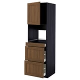 METOD / MAXIMERA Hi cab f micro combi w door/3 drwrs, black Enköping/brown walnut effect, 60x60x200 cm