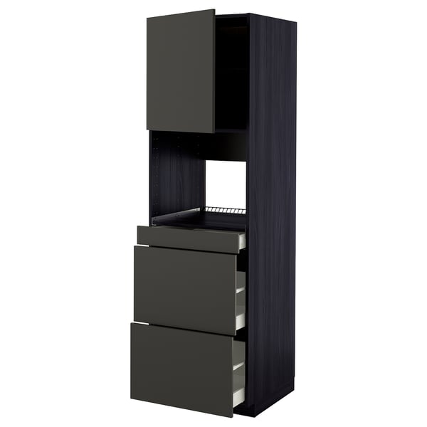 METOD / MAXIMERA Hi cab f micro combi w door/3 drwrs, black/Nickebo matt anthracite, 60x60x200 cm