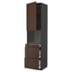 An ikea METOD kitchen unit with dark brown sinarp fronts and solid wood edging, combining storage and drawers.
