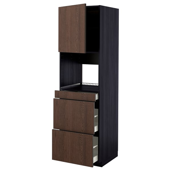 METOD / MAXIMERA Hi cab f micro combi w door/3 drwrs, black/Sinarp brown, 60x60x200 cm