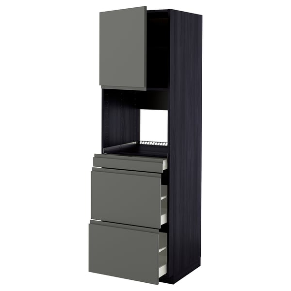 METOD / MAXIMERA Hi cab f micro combi w door/3 drwrs, black/Voxtorp dark grey, 60x60x200 cm