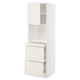 White METOD kitchen unit with off-white doors, bevelled edges, and drawers.