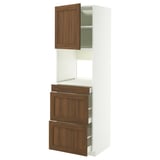 METOD / MAXIMERA Hi cab f micro combi w door/3 drwrs, white Enköping/brown walnut effect, 60x60x200 cm