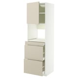 METOD / MAXIMERA Hi cab f micro combi w door/3 drwrs, white/Havstorp beige, 60x60x200 cm