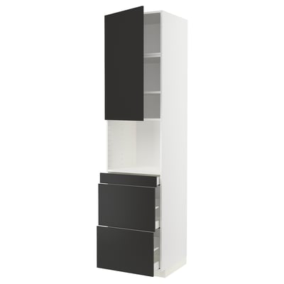 METOD white cabinet with black drawer and doors, modern minimalist design.