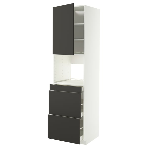 METOD / MAXIMERA Hi cab f micro combi w door/3 drwrs, white/Nickebo matt anthracite, 60x60x220 cm