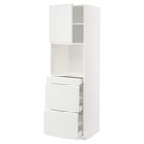 A white METOD kitchen cabinet with multiple drawers and shelves, featuring a modern minimalist design.