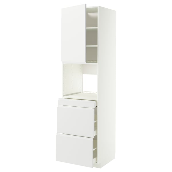 METOD / MAXIMERA Hi cab f micro combi w door/3 drwrs, white/Voxtorp matt white, 60x60x220 cm