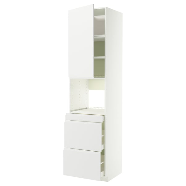METOD / MAXIMERA Hi cab f micro combi w door/3 drwrs, white/Voxtorp matt white, 60x60x240 cm