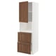 Ikea METOD white kitchen cabinet with walnut drawers and door.