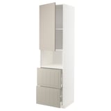A beige METOD kitchen cabinet with a high door and two drawers. It has a modern, sleek design with vertical grooves.