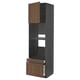METOD kitchen unit: dark grey and walnut-toned wooden drawers and cabinet, tall with shelves.