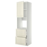 METOD kitchen unit, off-white, wooden, tall with shelf, doors, drawers.