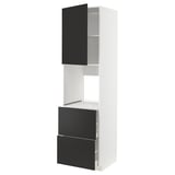 METOD kitchen unit with black drawers and shelves, white frame, modern design.