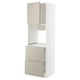 METOD kitchen storage unit in beige. Drawers and shelves, all-white with beige handles. Tall and rectangular with a modern crafted design.