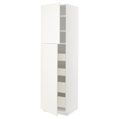 A white METOD kitchen cabinet with smooth, modern design and multiple shelves.