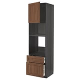 A black and wooden ikea METOD kitchen unit. It an adjustable shelf, a long drawer with a self-closing mechanism, and a cabinet with a door.