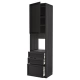 A dark grey ikea METOD kitchen unit with drawers and open shelving.