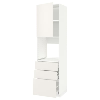 White METOD kitchen unit: tall cabinet with drawers, sleek and modern design.