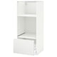 A white METOD kitchen cabinet with one open drawer, modern and minimalist design.