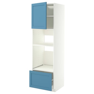 METOD / MAXIMERA High cabinet f built-in appliances, white/Lerhyttan blue, 60x60x200 cm
