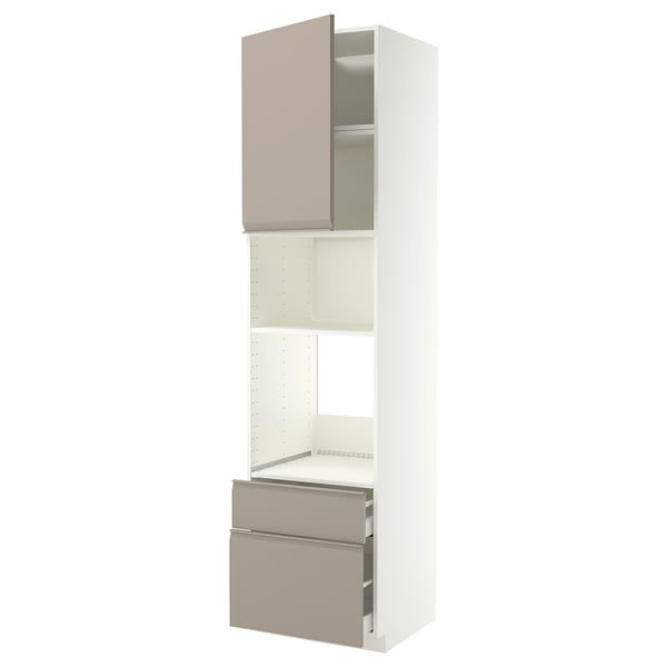 METOD / MAXIMERA High cabinet f built-in appliances, white/Upplöv matt dark beige, 60x60x240 cm