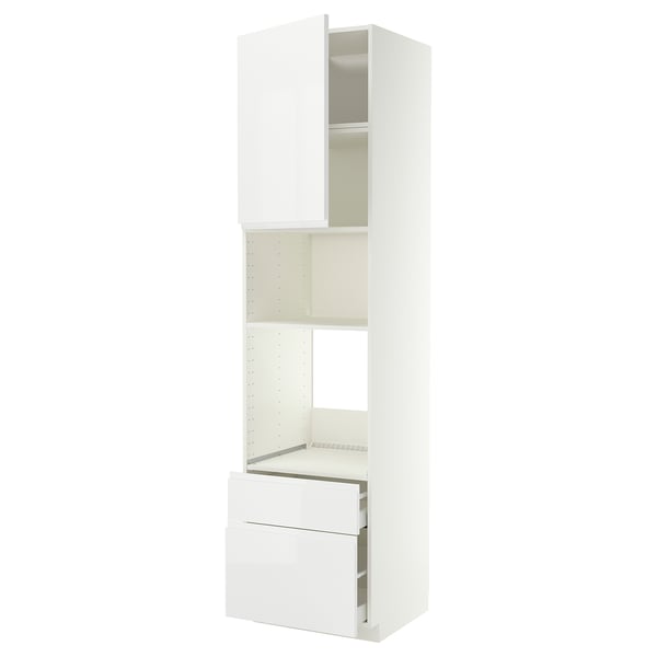 METOD / MAXIMERA High cabinet f built-in appliances, white/Voxtorp high-gloss/white, 60x60x240 cm