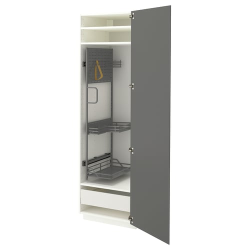 METOD / MAXIMERA High cabinet with cleaning interior, white/VOXTORP dark grey vertical handle, 60x60x200 cm