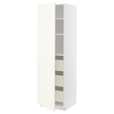 Ikea METOD kitchen cabinet, white, tall, five shelves, adjustable, sleek design.