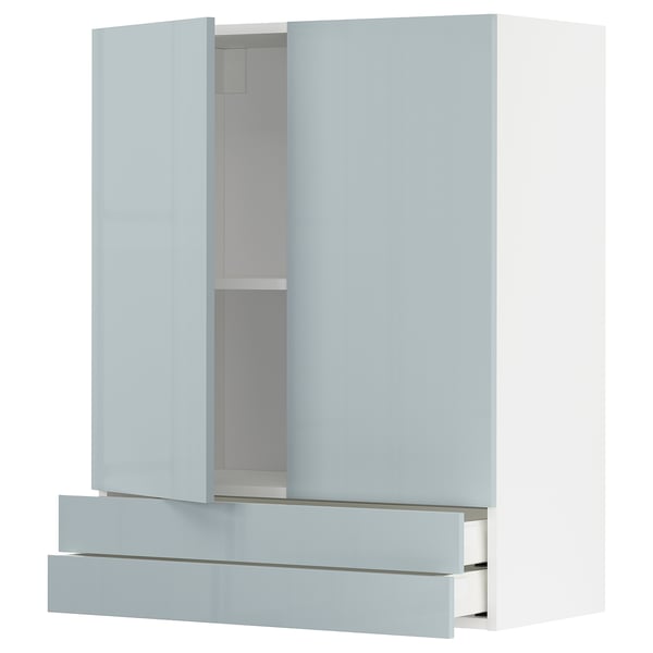 High-gloss grey-blue modern METOD kitchen unit with drawers and doors.