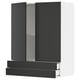 Black and white modern kitchen cabinet, sleek design with two drawers and adjustable shelf.