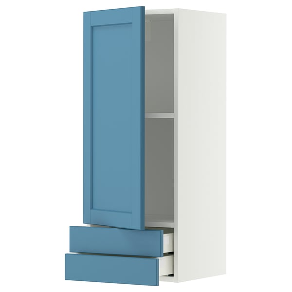 METOD / MAXIMERA Wall cabinet with door/2 drawers, white/Lerhyttan blue, 40x100 cm