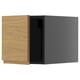 Horizontal kitchen cabinet: wooden front, gray right side, square shape.