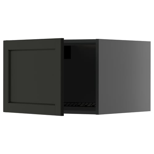 A dark green METOD kitchen cabinet with a beveled edge door in a rectangular shape.