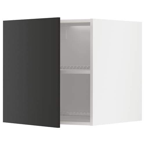 Ikea METOD kitchen cabinet in black with white interior, adjustable shelves, square shape.