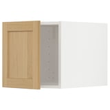 Wooden cabinet door open, revealing box. Classical design, natural wood look.