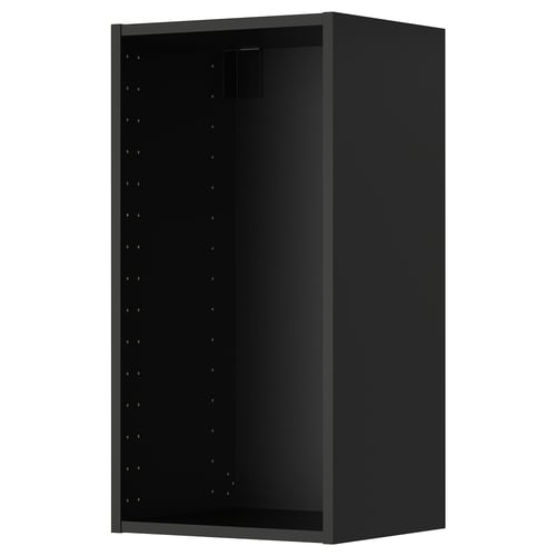 Black wall cabinet from METOD kitchen system. Square shape, hollow interior with pre-drilled holes for adjustable shelves.