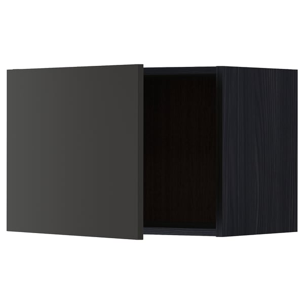Black kitchen cabinet, modern design, square shape, wooden material.